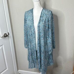 Haute Hippie Open Front Kimono Cardigan Beach Coverup blue and white pattern